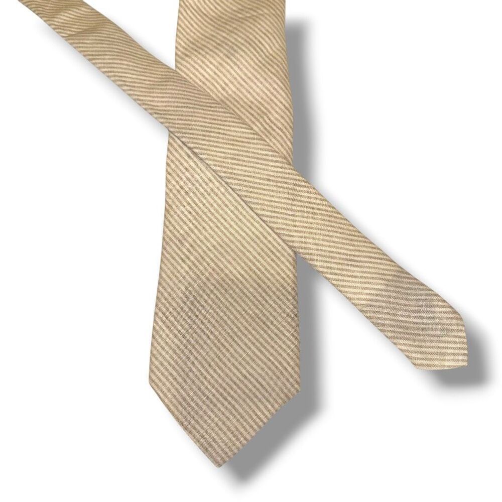Tom James 100% Linen Tan Stripe Neck Tie Made in USA